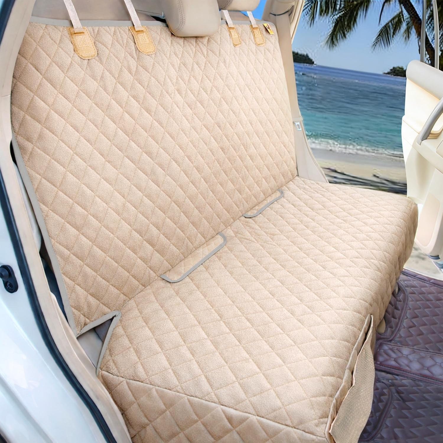 Bark Lover Dog Car Seat Cover for Back Seat Waterproof Backseat Protector, Nonslip Rear Seat Cover for Kids,Universal Size Fits Cars Trucks Suvs (Beige)