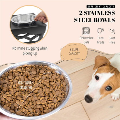AVERYDAY Elevated Dog Bowls, 4 Height Adjustable Stand for Medium and Large Dogs, Raised Dog Feeder Holder with 2 Stainless Steel Food and Water Bowls, Anti-Slip Base Tall Feeding Station
