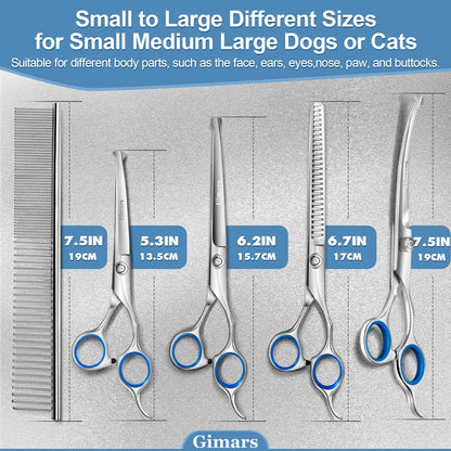 Gimars Titanium Coated Professional 6 in 1 4CR Stainless Steel Dog Grooming Scissors with Safety round Tip, Heavy Duty Pet Grooming Scissor for Dogs, Cats and Other Animals