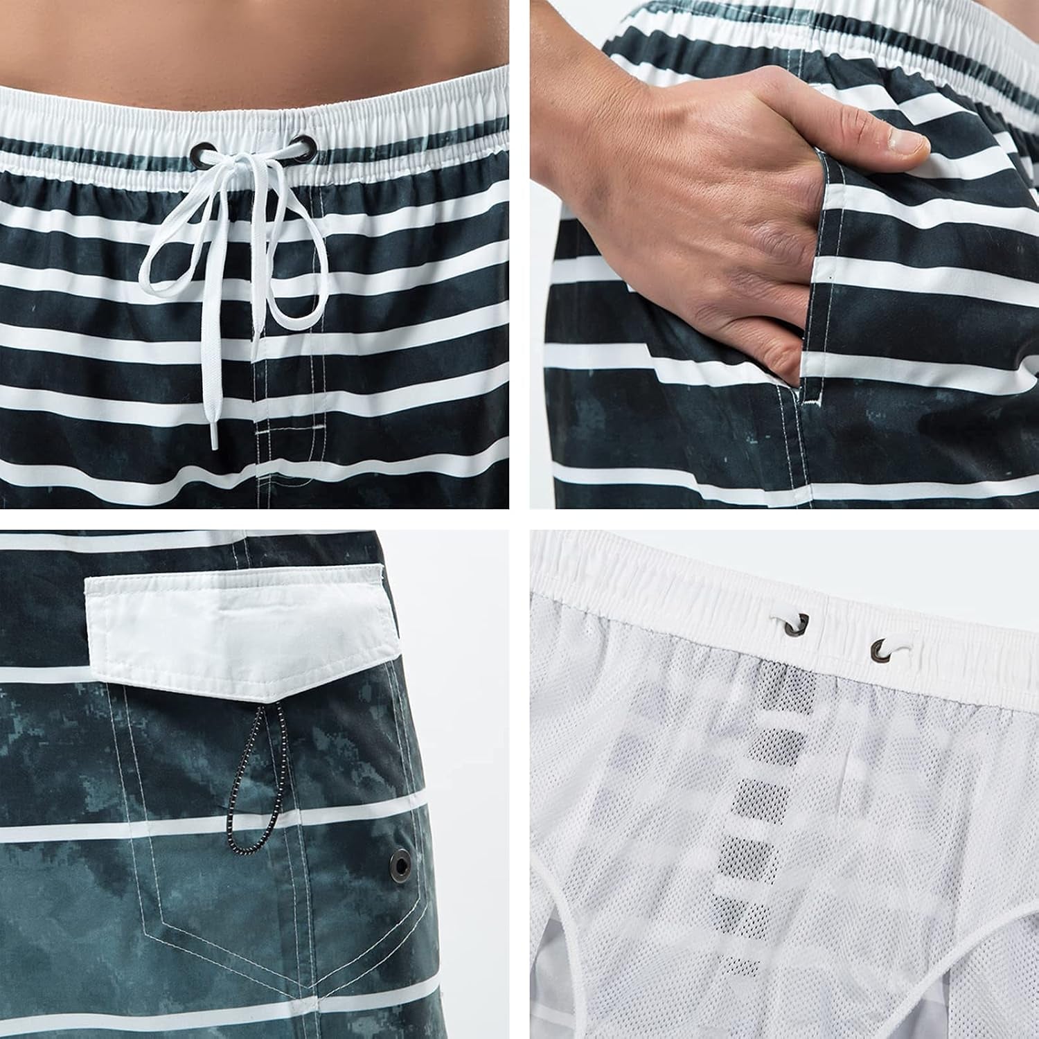 Ynimioaox Men'S Swim Trunks, Quick Dry Board Shorts, Colorful Stripe Swimming Shorts,38,B1-Grey