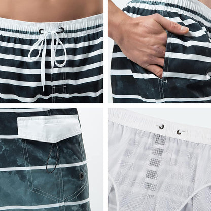 Ynimioaox Men'S Swim Trunks, Quick Dry Board Shorts, Colorful Stripe Swimming Shorts,38,B1-Grey