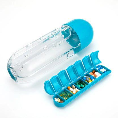 2 in 1 600Ml 7 Grids Medicine Box Water Cup Sports Plastic Water Bottle Combine Daily Pill Boxes Organizer Drinking Bottles