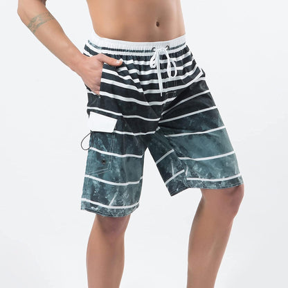 Ynimioaox Men'S Swim Trunks, Quick Dry Board Shorts, Colorful Stripe Swimming Shorts,38,B1-Grey