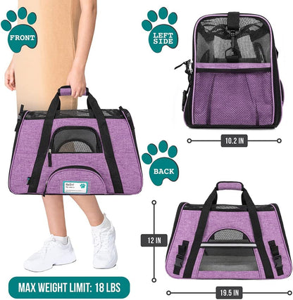 Petami Airline Approved Pet Carrier for Cat, Soft Sided Dog Carrier for Small Dog, Cat Travel Supplies Accessories for Indoor Cat, Ventilated Pet Carrying Bag Medium Kitten Puppy, Large Heather Purple
