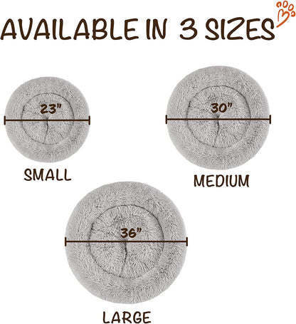 Friends Forever Donut Dog Bed Faux Fur Fluffy Calming Sofa for Small Dogs, Soft & Plush anti Anxiety Pet Couch for Dogs, Machine Washable Coco Pet Bed with Non-Slip Bottom, 23"X23"X6" Grey