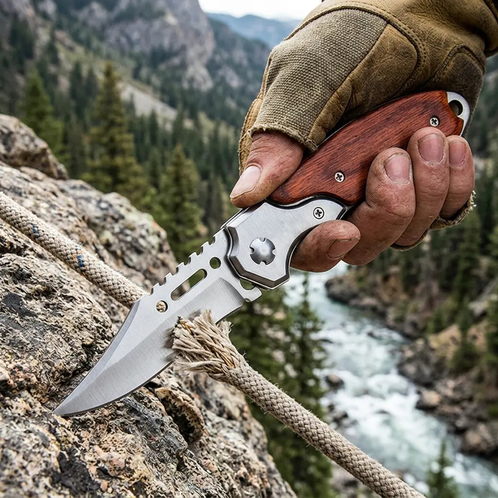 New Upgraded Folding Pocket Knife 8.2" 5CR13MOV Blade, Wooden Handle with Pocket Clip, for Camping, Hiking, Survival, Pipcool Gift for Men & Women