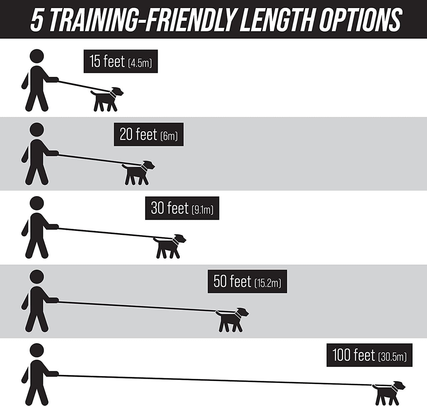 Leash Boss Free Range - Long Dog Leash for Large Dogs + Drawstring Backpack - 1 Inch Nylon Training Lead with Padded Handle (Black) (30 Ft)