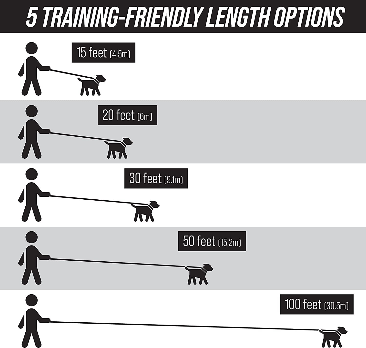 Leash Boss Free Range - Long Dog Leash for Large Dogs + Drawstring Backpack - 1 Inch Nylon Training Lead with Padded Handle (Black) (30 Ft)