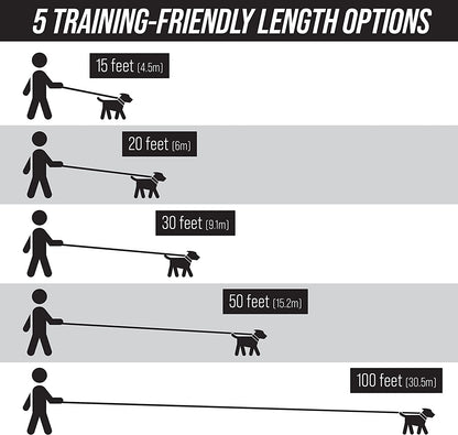 Leash Boss Free Range - Long Dog Leash for Large Dogs + Drawstring Backpack - 1 Inch Nylon Training Lead with Padded Handle (Black) (30 Ft)
