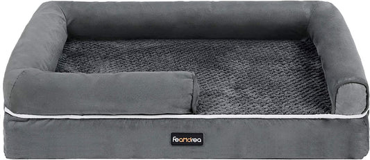 Feandrea Dog Bed, Orthopedic Dog Sofa, Memory Foam Dog Mat, Removable Cover, Waterproof, Machine Washable, Anti-Slip, Raised Edges, 30 X 19 X 7 Inches, Dark Gray UPGW066G01