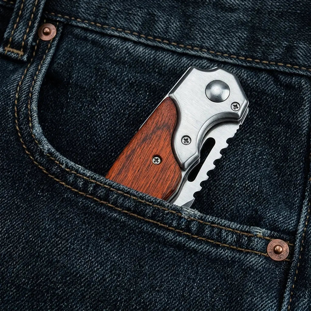 New Upgraded Folding Pocket Knife 8.2" 5CR13MOV Blade, Wooden Handle with Pocket Clip, for Camping, Hiking, Survival, Pipcool Gift for Men & Women