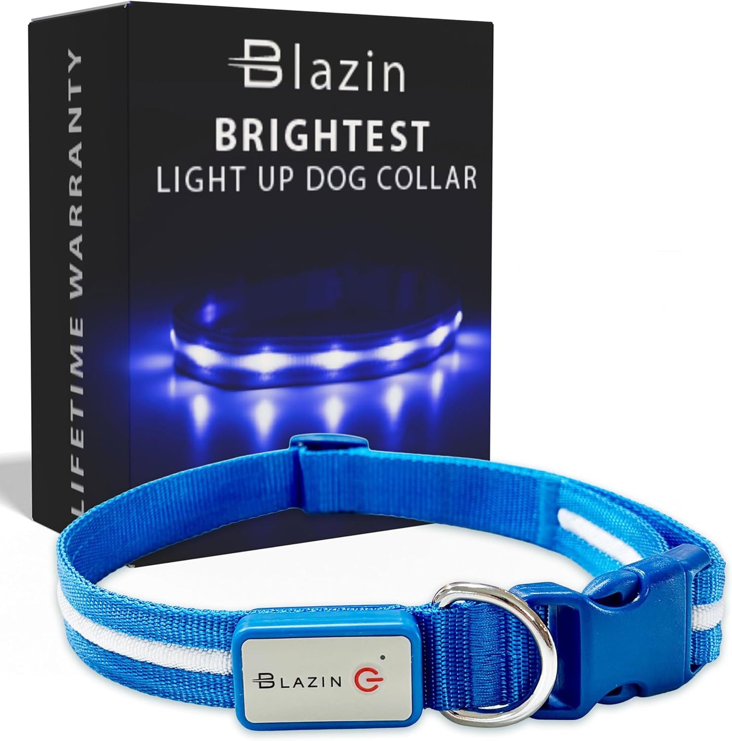 Blazin Light up Dog Collar - the Original LED Dog Collar - USB Rechargeable - Waterproof - 1,000 Feet of Visibility - Dog Collar Light for Small, Medium, Large Dogs - US Brand