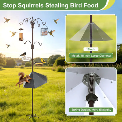 Joywink Bird Feeding Station Kit with Metal Squirrel Baffle, Heavy Duty Metal Bird Feeding Station with Seed Tray＆Mesh Basket, Easy Assembly Ground Mounted Bird Feeder Pole for Garden Yard Outdoor