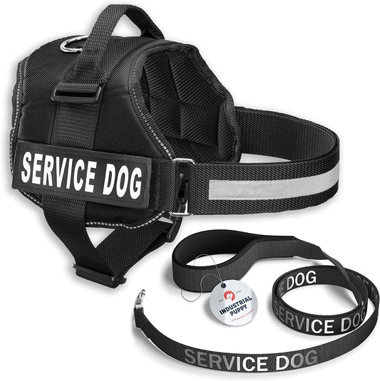 Industrial Puppy Service Dog Vest with Hook and Loop Straps & Matching Service Dog Leash Set - Harnesses from XXS to XXL - Harness Features Reflective Patch and Comfortable Mesh Design