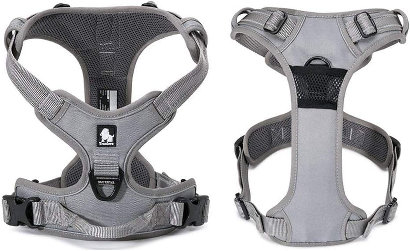 TRUE LOVE Adjustable No-Pull Dog Harness Reflective Pup Vest Harnesses Comfortable Control Brilliant Colors Truelove Tlh5651(Gray,L)