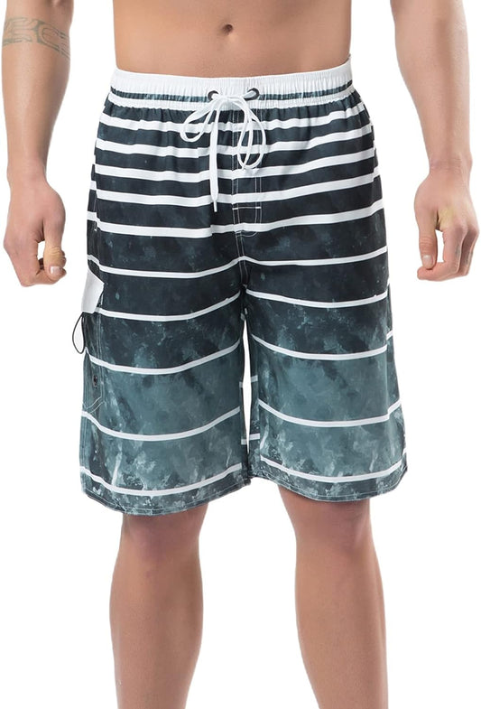 Ynimioaox Men'S Swim Trunks, Quick Dry Board Shorts, Colorful Stripe Swimming Shorts,38,B1-Grey
